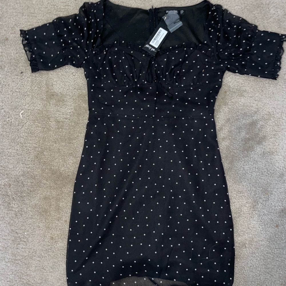 Mini Nastgal dress, black with white polka dots. NEW with tags, never worn.